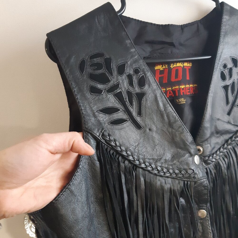 Hot Leather Genuine Leather Fringe Vest XXXL Black Biker Motorcycle WesternStyle - Picture 6 of 14